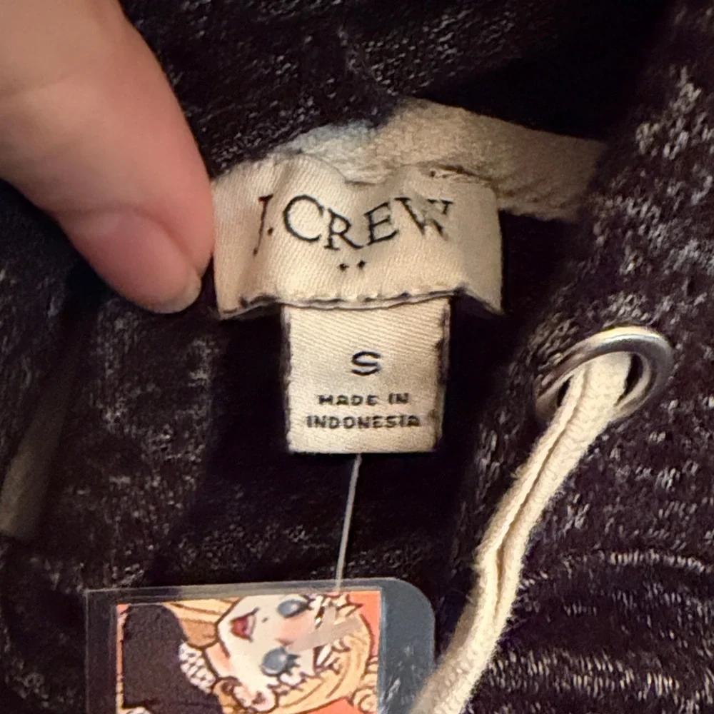 J. Crew Black Heather Hooded Pullover with Cream Drawstrings
